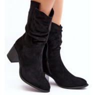  women`s insulated boots with a gathered high-heeled upper, black shaved
