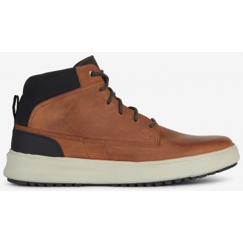 brown men`s leather ankle sneakers geox σε προσφορά