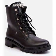  women`s leather work ankle boots with decoration zazoo 1757 black