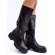  flat mid-calf slip-on boots, black eamantha