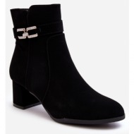  women`s low-heeled ankle boots with decoration black numissa