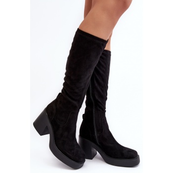 women`s chunky high heel boots d&a black σε προσφορά