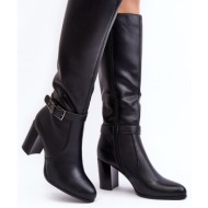  women`s high-heeled boots with buckle, warm black sendilia