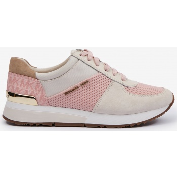 cream-pink women`s suede sneakers