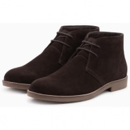  ombre men`s leather tied ankle boots - dark brown