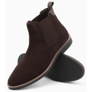  ombre men`s leather boots - dark brown