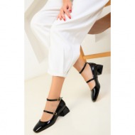  soho women`s black patent leather classic heeled shoes 18581