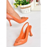  fox shoes p250148209 women`s orange thick heeled shoes with buckles