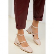  soho beige patent leather women`s classic heeled shoes 18581
