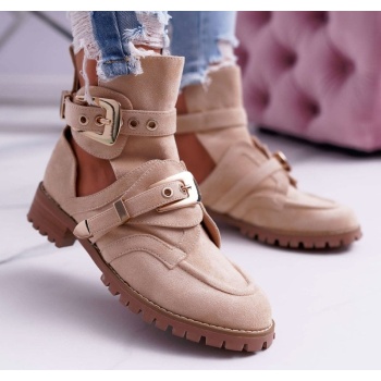 lu boo beige suede cut out ankle boots σε προσφορά