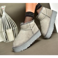  fox shoes r612033402 gray suede women`s boots with a pile inner thick soled ankle boots