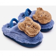  children`s fur slippers with teddy bear, blue dicera
