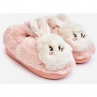  fluffy children`s slippers with bunny, light pink apolania