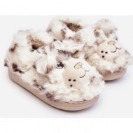  fluffy children`s slippers with teddy bear, light beige apolania
