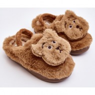  children`s fur slippers with teddy bear, brown dicera