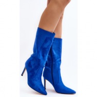  women`s mid-calf high-heeled boots, blue odetteia