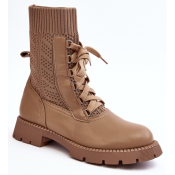 women`s boots with lace-up sock, brown σε προσφορά