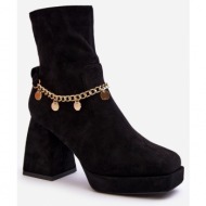  women`s high-heeled ankle boots with chain black tiselo
