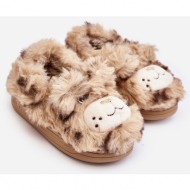  children`s fur slippers with teddy bear, beige apolania