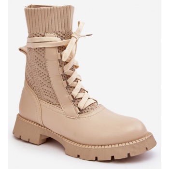 women`s light beige lace-up ankle boots σε προσφορά