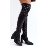  women`s over-the-knee heeled boots, eco-leather, black orcella