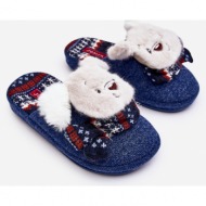  children`s slippers with thick soles with teddy bear, dark blue dasca