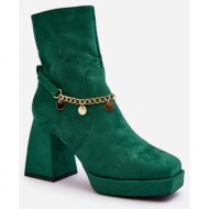  women`s ankle boots with chain, green tiselo