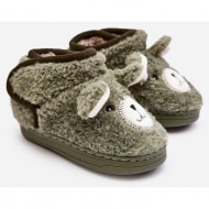  children`s insulated slippers with teddy bear, green eberra