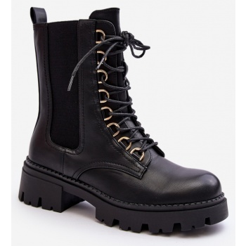 women`s leather work boots black charmea σε προσφορά