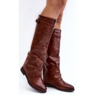  women`s flat boots with a ruffled upper, brown tercella