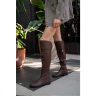  madamra brown women`s stone detailed long leather women`s boots