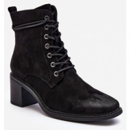  women`s lace-up ankle boots with low heels - black serellia