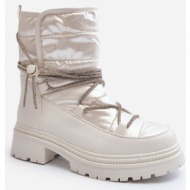  women`s snow boots with decorative lacing, white rilana