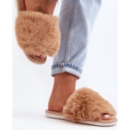  beige women`s slippers with vienitta fur