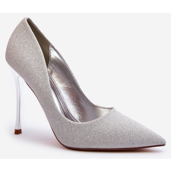 tiberon`s shimmering silver high heels