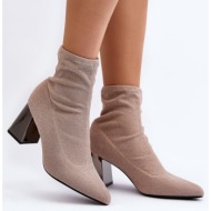  shiny beige high-heeled ankle boots sognota