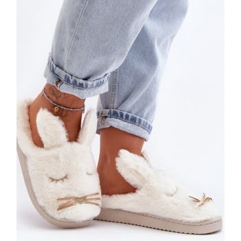 women`s fur slippers with bunny, white σε προσφορά