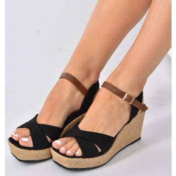 fox shoes black linen wedge heeled shoes σε προσφορά