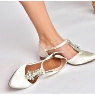  fox shoes p726626004 women`s flats with beige satin fabric with stone detail
