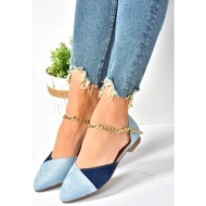  fox shoes blue/navy blue women`s suede flats with chain detail