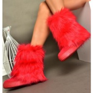  fox shoes women`s red suede wedge heel pile women`s boots.