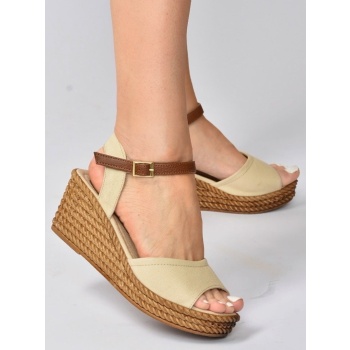 fox shoes beige linen wedge heels σε προσφορά