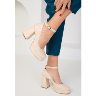  soho beige women`s classic heeled shoes 18681
