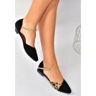  fox shoes women`s black/leopard suede flats with chain detail