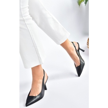 fox shoes women`s black leather heeled σε προσφορά