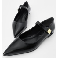  marjin women`s pointed toe flats with velcro and stones side-tie black.
