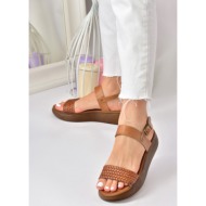 fox shoes women`s daily knitted sandals with tan genuine leather