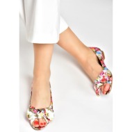  fox shoes white/red linen women`s flats with floral print