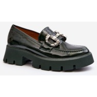  women`s patent leather loafers with embellishment, dark green arsaba