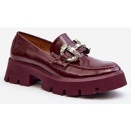  women`s patent leather loafers with embellishment, burgundy arsaba